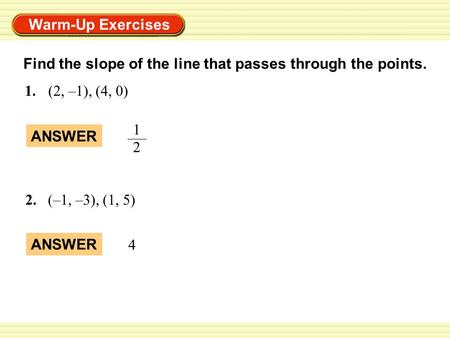 Find the slope of the line that passes through the points.