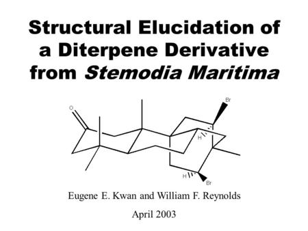 Structural Elucidation of a Diterpene Derivative from Stemodia Maritima Eugene E. Kwan and William F. Reynolds April 2003.