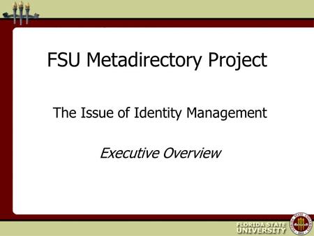 FSU Metadirectory Project The Issue of Identity Management Executive Overview.