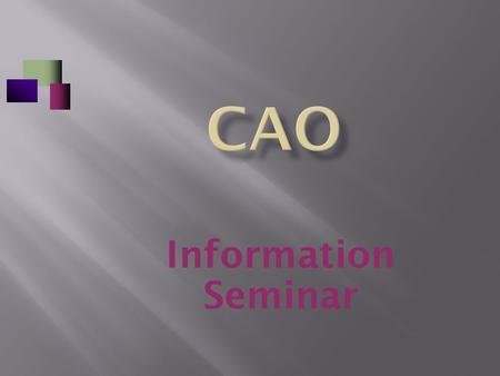 Information Seminar.  Important Responsibilities of Applicants  General points regarding the CAO.  Entry Requirements and the Points System.  Entry.