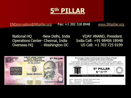 5 th PILLAR Fax: +1 202 318 8948  National HQ -New Delhi, India.