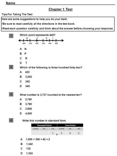 Name Chapter 1 Test Tips For Taking The Test Here are some suggestions to help you do your best: Be sure to read carefully all the directions in the test.