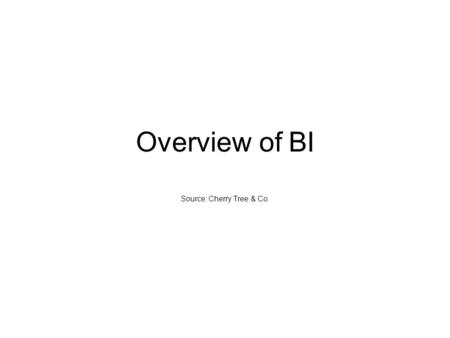 Overview of BI Source: Cherry Tree & Co.. What is BI Business Intelligence (BI) applications are decision support tools that enable real-time, interactive.