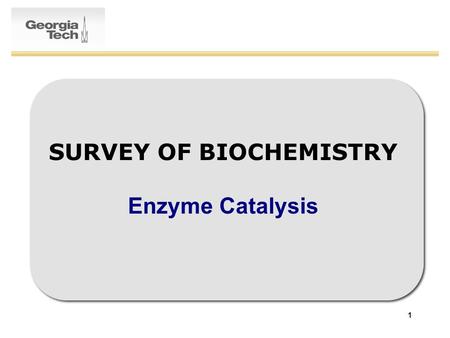 1 SURVEY OF BIOCHEMISTRY Enzyme Catalysis. 2 General Properties of Enzymes High reaction rates –10 6 to 10 12 times faster than uncatalyzed reaction Mild.