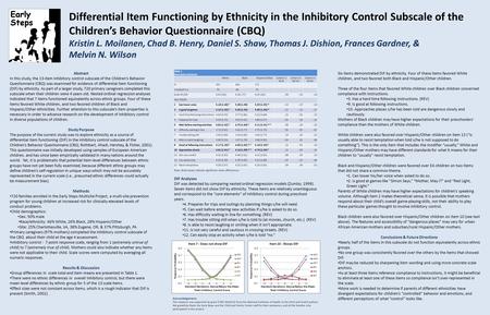 Differential Item Functioning by Ethnicity in the Inhibitory Control Subscale of the Children’s Behavior Questionnaire (CBQ) Kristin L. Moilanen, Chad.