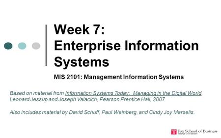 Week 7: Enterprise Information Systems