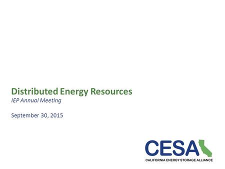 Distributed Energy Resources IEP Annual Meeting September 30, 2015.