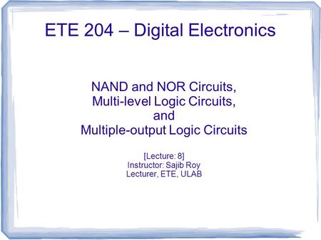 ETE 204 – Digital Electronics