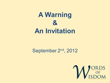 A Warning & An Invitation September 2 nd, 2012. Two Definitions Fornication – Fornication takes place when a person who is outside of the marriage covenant,