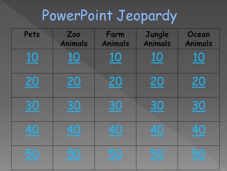 PowerPoint Jeopardy Pets Zoo Animals Farm Animals