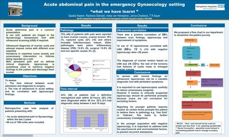 TEMPLATE DESIGN © 2008 www.PosterPresentations.com Acute abdominal pain in the emergency Gynaecology setting “what we have learnt ” Saadia Naeem, Rachana.