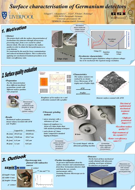 Surface characterisation of Germanium detectors T.Engert 1,2, I.Kojouharov 1, J.Gerl 1, P.Nolan 2, Th.Krings 3 1 GSI, 64291 Darmstadt, Germany 2 University.