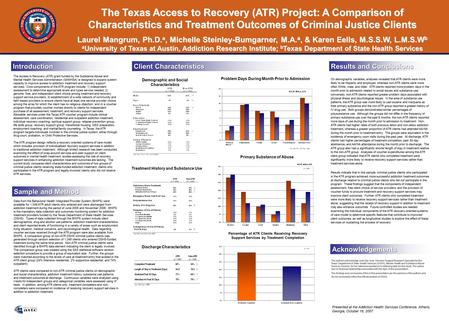 Introduction Results and Conclusions On demographic variables, analyses revealed that ATR clients were more likely to be Hispanic and employed, whereas.