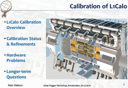 Alan Watson Atlas Trigger Workshop, Amsterdam, 18-22/10/10 1 Calibration of L1Calo L1Calo Calibration Overview L1Calo Calibration Overview Calibration.