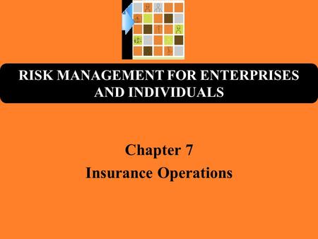 RISK MANAGEMENT FOR ENTERPRISES AND INDIVIDUALS Chapter 7 Insurance Operations.