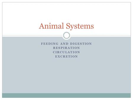 Feeding and Digestion Respiration Circulation Excretion