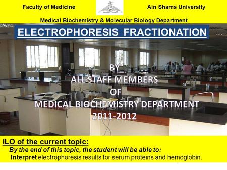 ELECTROPHORESIS FRACTIONATION Medical Biochemistry Department