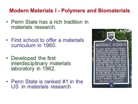 Modern Materials I - Polymers and Biomaterials