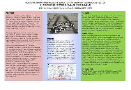 BURNOUT AMONG THE CHILDCARE EDUCATORS IN THE PRIVATE CHILDCARE SECTOR IN THE AREA OF NORTH CO. KILDARE AND CO.DUBLIN INGA EMOLINA (1215120), Supervisor.