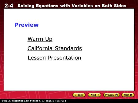 Preview Warm Up California Standards Lesson Presentation.