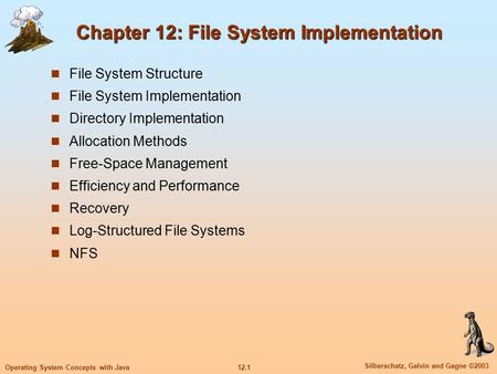 12.1 Silberschatz, Galvin and Gagne ©2003 Operating System Concepts with Java Chapter 12: File System Implementation Chapter 12: File System Implementation.