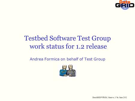 DataGRID WPMM, Geneve, 17th June 2002 Testbed Software Test Group work status for 1.2 release Andrea Formica on behalf of Test Group.