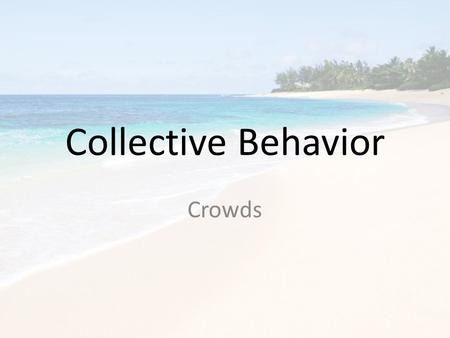 Collective Behavior Crowds. Collective Behavior What is collective behavior? – The actions, thoughts and emotions that involve large numbers of people.