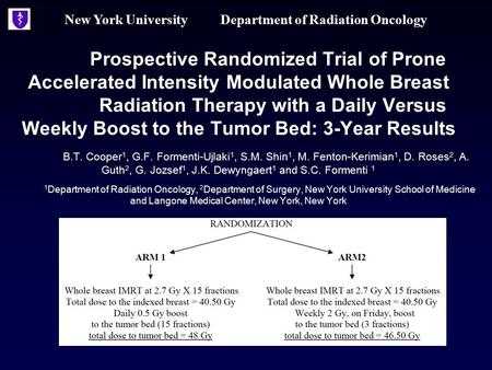 New York University Department of Radiation Oncology Prospective Randomized Trial of Prone Accelerated Intensity Modulated Whole Breast Radiation Therapy.