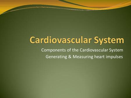 Components of the Cardiovascular System Generating & Measuring heart impulses.