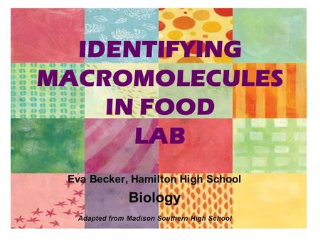 IDENTIFYING MACROMOLECULES IN FOOD LAB