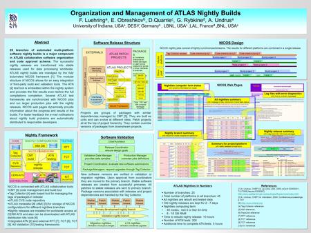 Organization and Management of ATLAS Nightly Builds F. Luehring a, E. Obreshkov b, D.Quarrie c, G. Rybkine d, A. Undrus e University of Indiana, USA a,