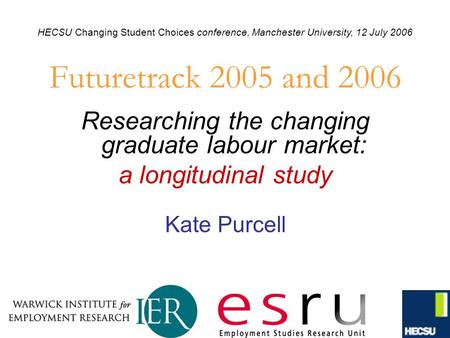 Futuretrack 2005 and 2006 Researching the changing graduate labour market: a longitudinal study Kate Purcell HECSU Changing Student Choices conference,