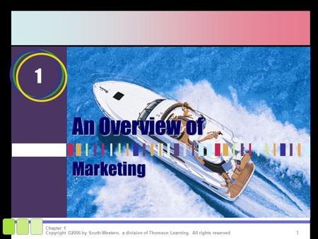 1 Copyright ©2006 by South-Western, a division of Thomson Learning. All rights reserved Chapter 1 1 An Overview of Marketing.