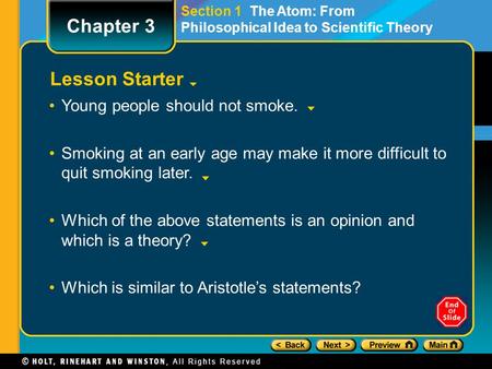 Chapter 3 Lesson Starter Young people should not smoke.