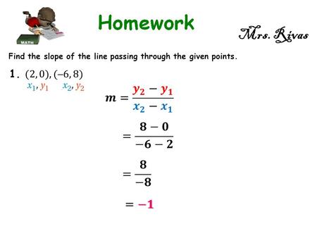 Mrs. Rivas Find the slope of the line passing through the given points.