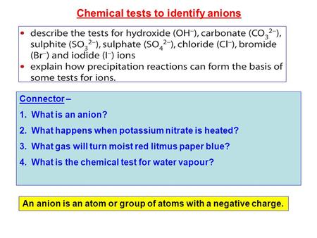 Chemical tests to identify anions