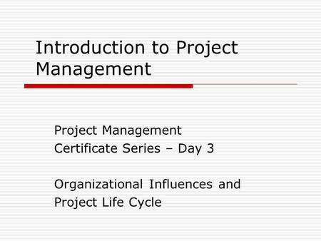 Introduction to Project Management