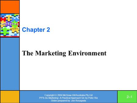 Copyright  2004 McGraw-Hill Australia Pty Ltd PPTs t/a Marketing: A Practical Approach 5/e by Peter Rix Slides prepared by: Joe Rosagrata 2–1 Chapter.