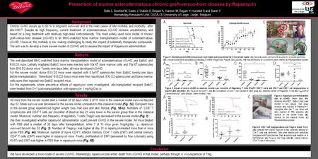 Prevention of murine sclerodermatous chronic graft-versus-host disease by Rapamycin Belle L, Binsfeld M, Caers J, Dubois S, Briquet A, Hannon M, Beguin.