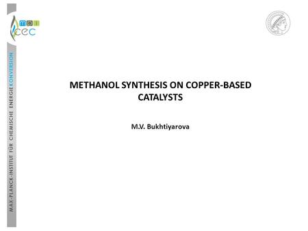 METHANOL SYNTHESIS ON COPPER-BASED CATALYSTS