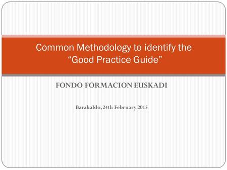 FONDO FORMACION EUSKADI Barakaldo, 24th February 2015 Common Methodology to identify the “Good Practice Guide”