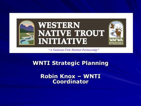 WNTI Strategic Planning Robin Knox – WNTI Coordinator “A National Fish Habitat Partnership”