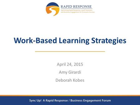 Work-Based Learning Strategies April 24, 2015 Amy Girardi Deborah Kobes.