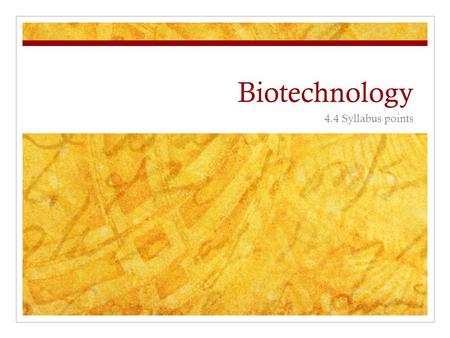 Biotechnology 4.4 Syllabus points. 4.4.1 PCR Outline use of PCR to copy and amplify minute quantities of DNA PCR = polymerase chain reaction Helps to.