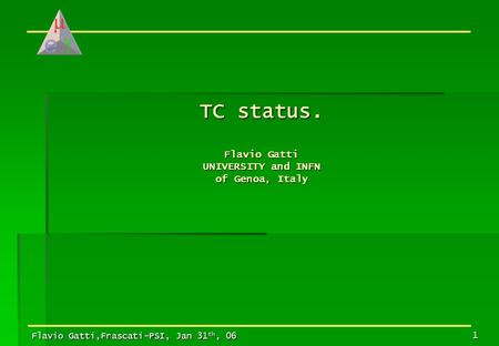 Flavio Gatti,Frascati-PSI, Jan 31 th, 06 1 TC status. Flavio Gatti UNIVERSITY and INFN of Genoa, Italy.