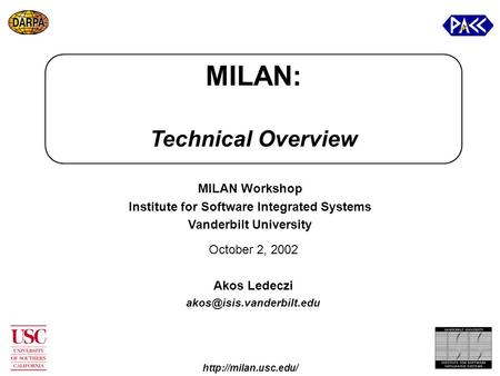 MILAN: Technical Overview October 2, 2002 Akos Ledeczi  MILAN Workshop Institute for Software Integrated.