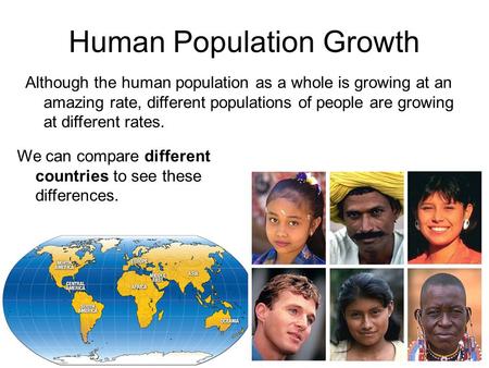 We can compare different countries to see these differences. Human Population Growth Although the human population as a whole is growing at an amazing.