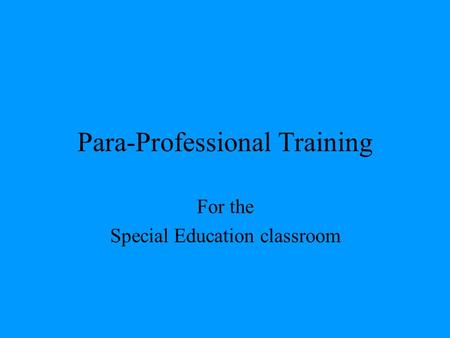 Para-Professional Training