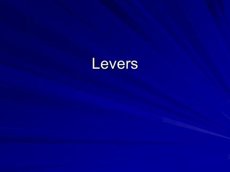 Levers. Vocab Lever- a lever is a simple machine that people use to gain a mechanical advantage, such as making work easier Fulcrum- The point where the.