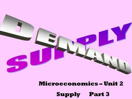 Microeconomics – Unit 2 Supply Part 3. Law of Supply Quantity supplied rises as price rises, & quantity supplied falls as price falls, other things constant.